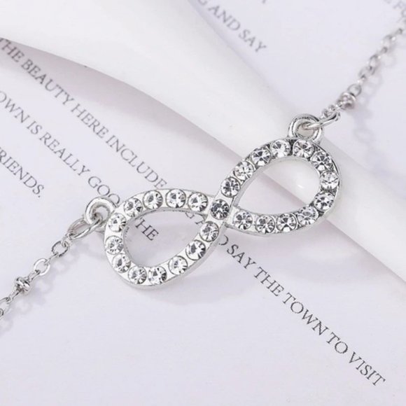 925 Sterling Silver Rhinestone Infinity Charm Necklace for Wedding Party - Picture 4 of 4
